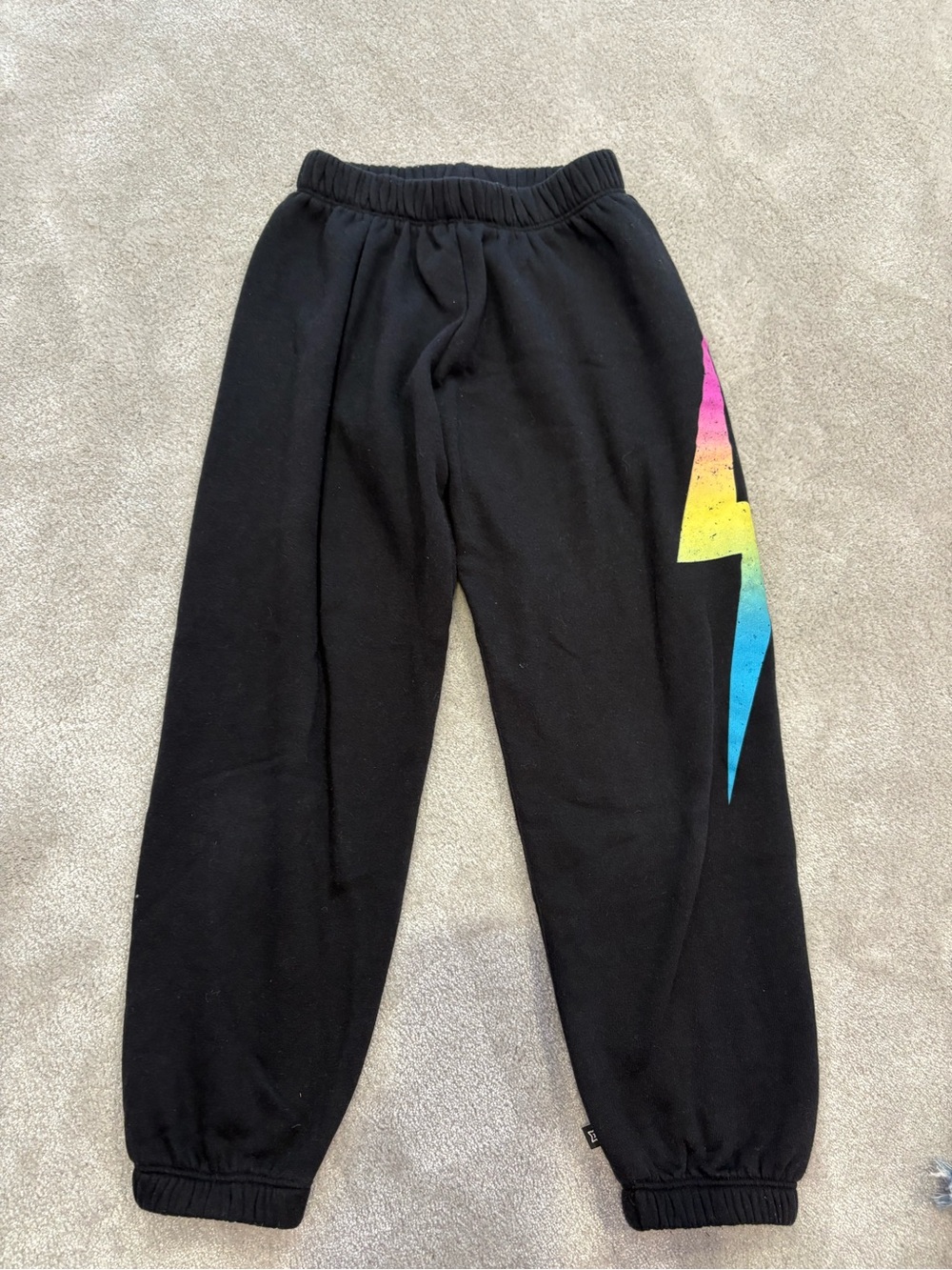 Pixie Lane Kids Black Sweatpants with Rainbow Lightning Bolt- barely worn!